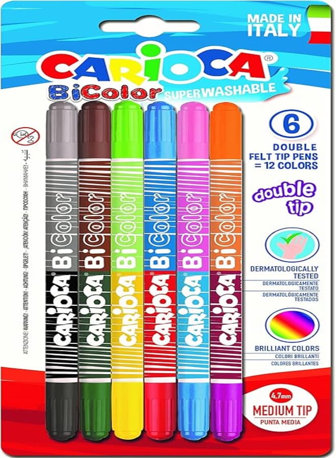 Carioca bi-color twin nib felt tip pen (blister of 6)